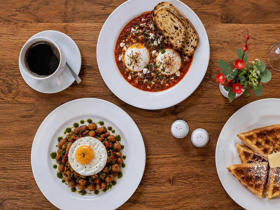 Sunday brunch spread at Harvest Table with fresh estate produce